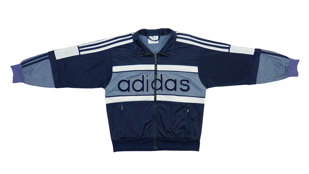 Adidas - Blue & Grey Spell-Out Track Jacket 1990s Medium Vintage Retro