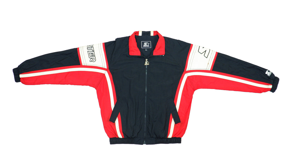 Starter - Black & Red Colorblock Spell-Out Windbreaker 1990s Large Vintage Retro