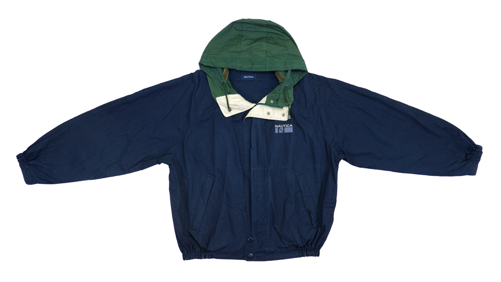 Nautica - Blue Competition Windbreaker 1990s Large Vintage Retro