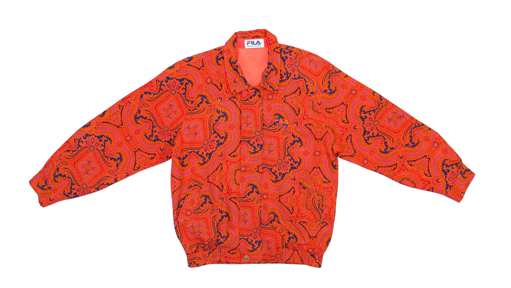 FILA - Red Patterned Jacket 1990s Small Vintage Retro