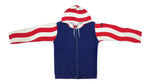 Adidas - Blue with White and Red Hooded Jacket 1990s Medium