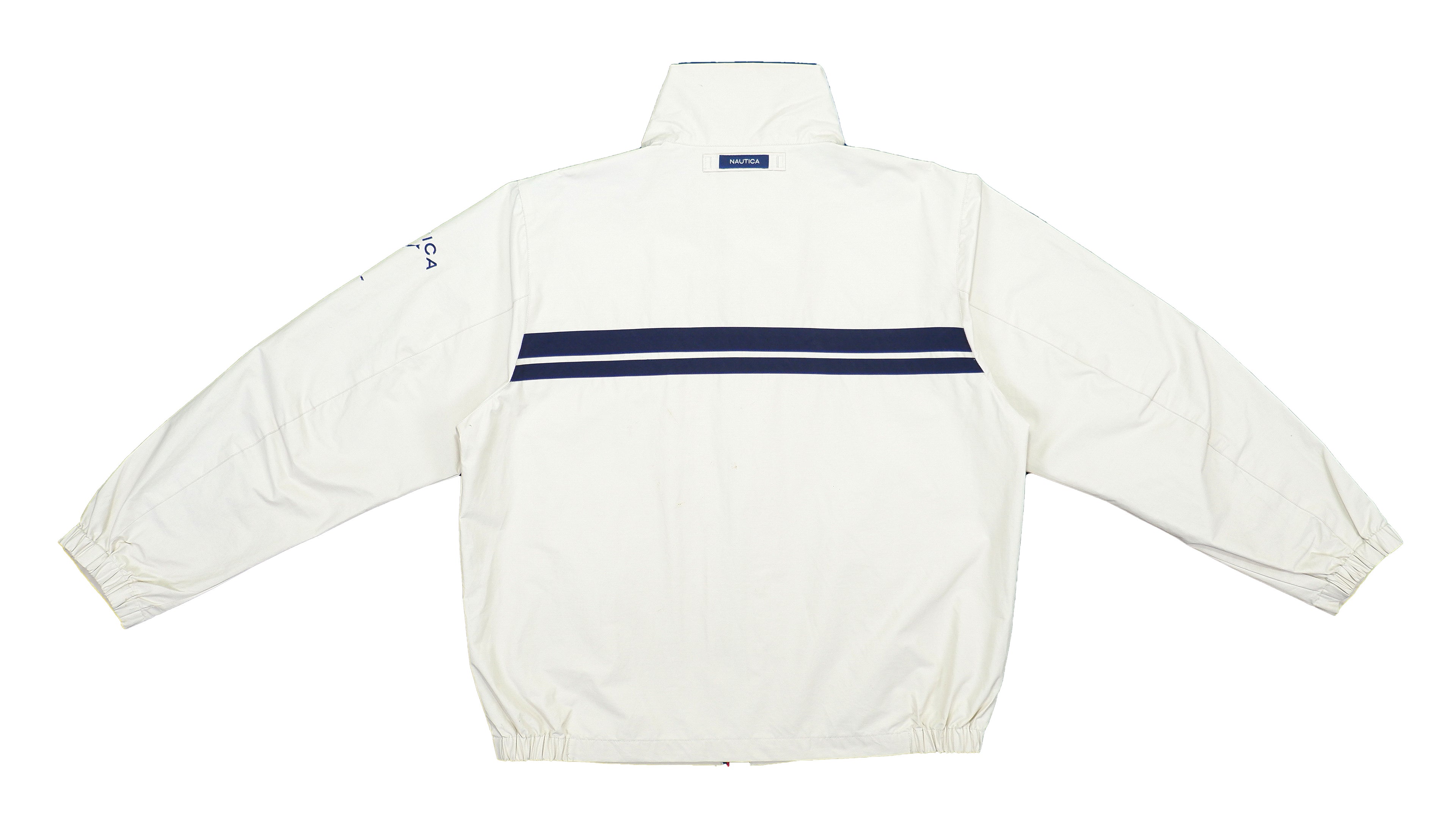 Nautica - Beige with Blue Competition Sailing Jacket 1990s Large Vintage Retro