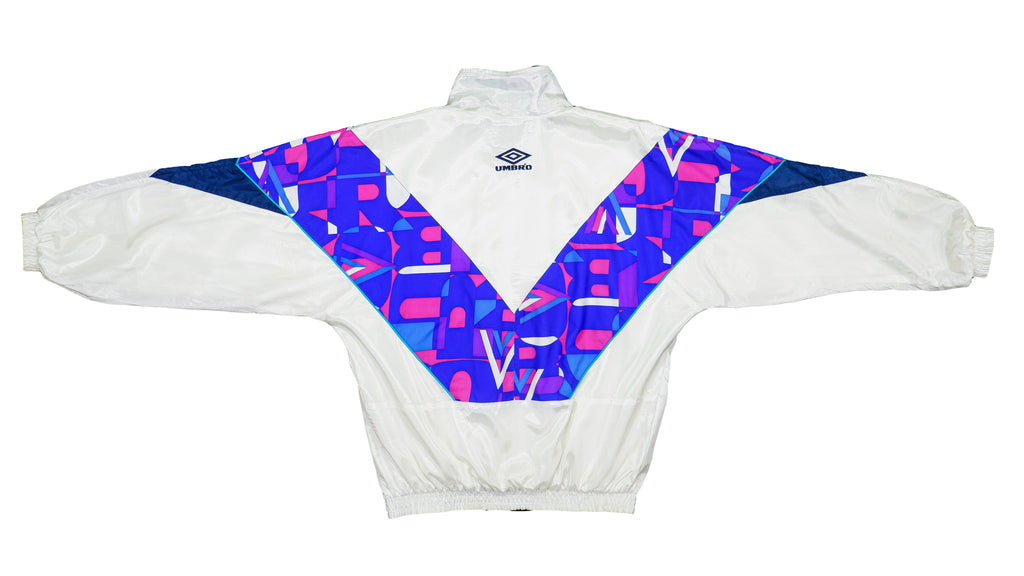 Umbro - Blue & White Logo Patterned Windbreaker 1990s Large Vintage Retro