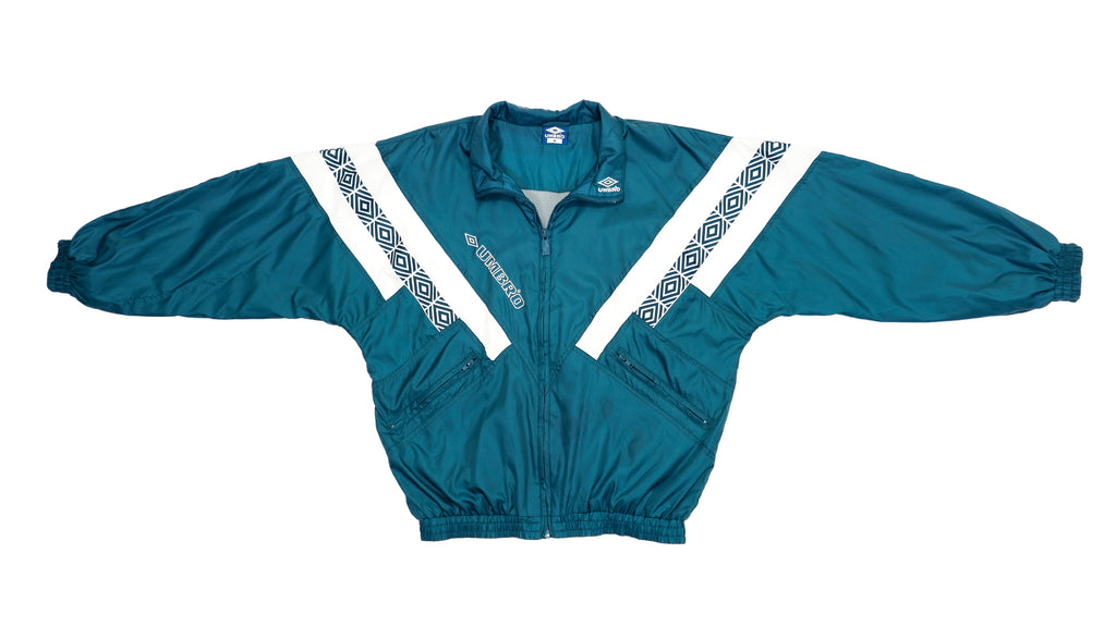 Umbro - Green with White Tape Logo Windbreaker 1990s Large Vintage Retro