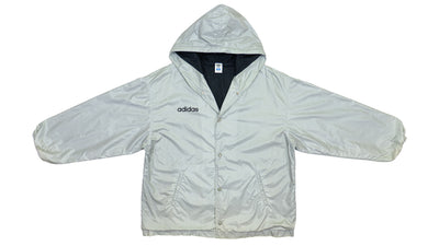 Adidas - Silver Big Logo Hooded Windbreaker 1990s Large