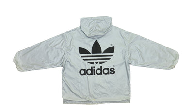 Adidas - Silver Big Logo Hooded Windbreaker 1990s Large