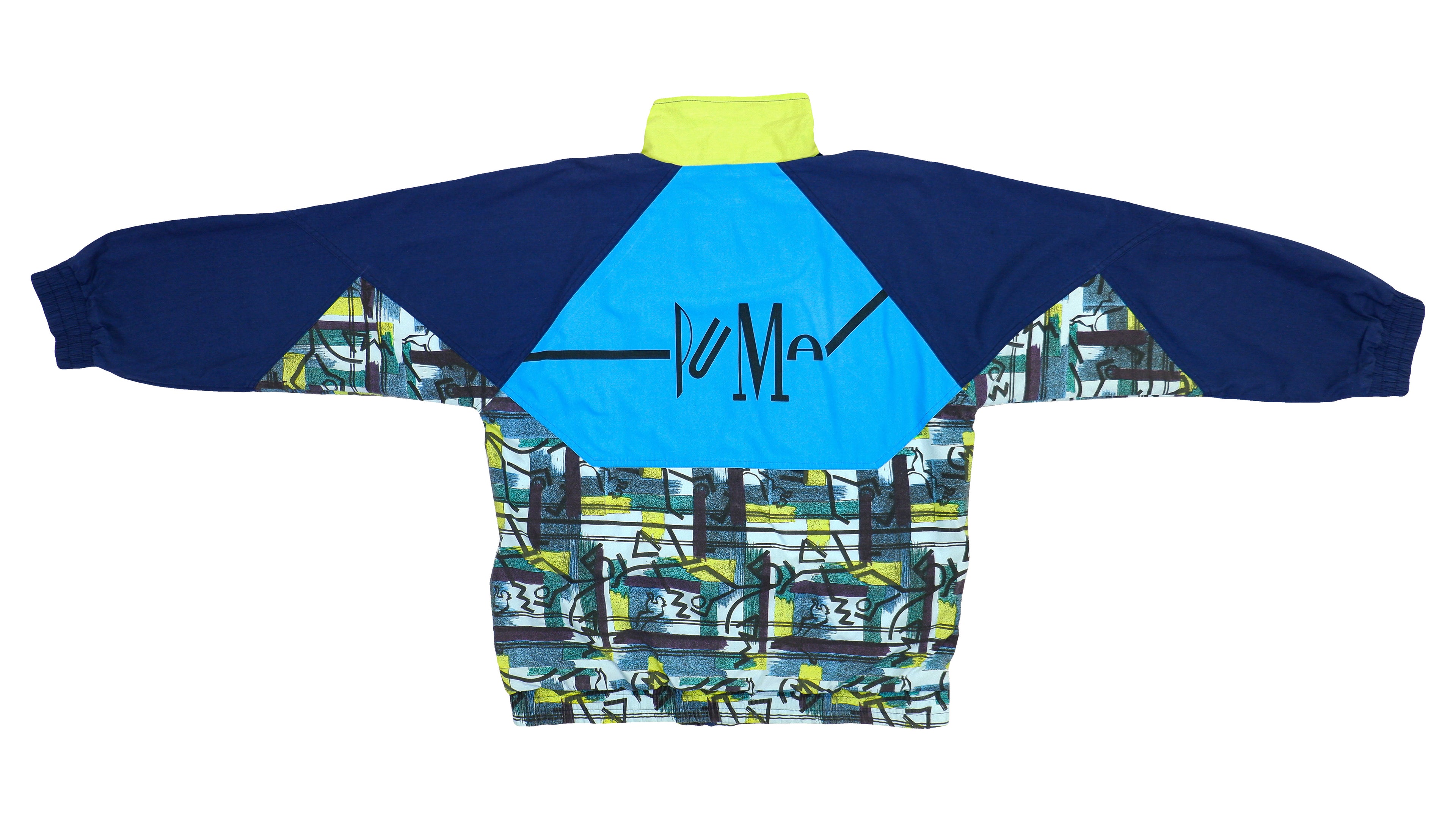 Puma - Blue & Green Patterned Windbreaker 1990s Large Vintage Retro