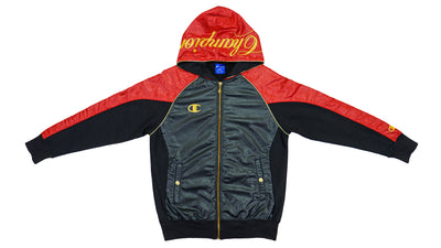 Champion - Black and Red Spell-Out Hooded Windbreaker Medium