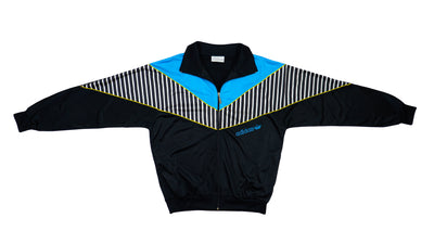 Adidas - Black with Blue Track Jacket 1990s Large