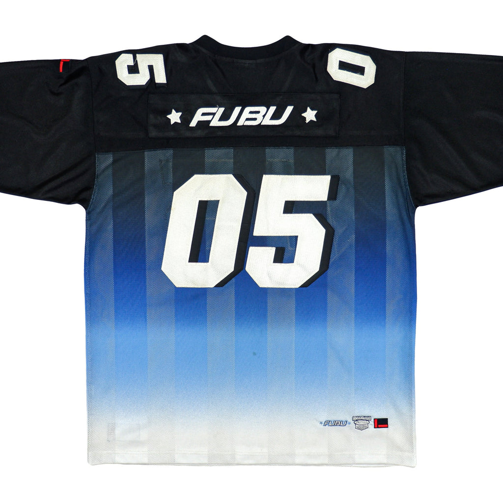 FUBU - Black & Blue Spell-Out Jersey 1990s Large Vintage Retro