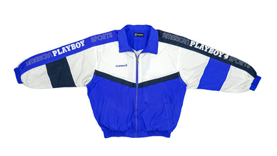 Playboy - White & Blue Tape Logo Jacket 1990s Large