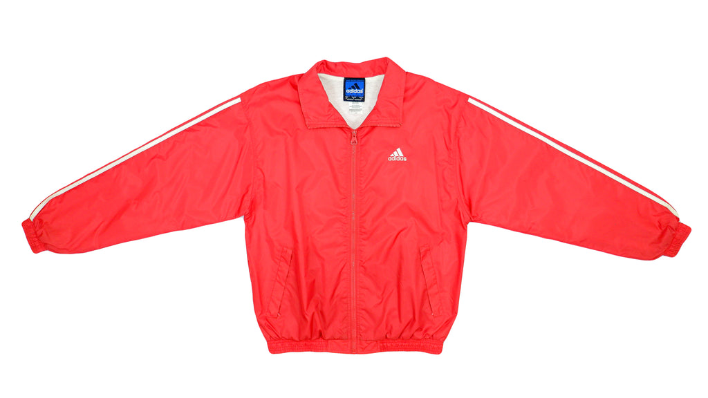 Adidas - Red with Stripes Windbreaker 1990s Medium Vintage Retro