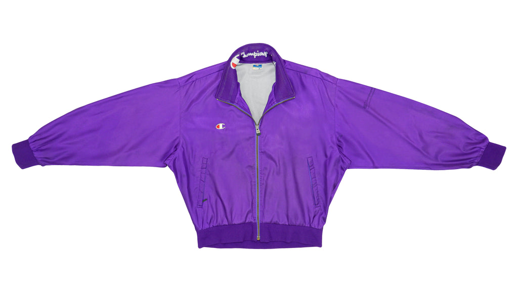 Champion - Purple Spell-Out Bomber Jacket 1990s Large Vintage Retro