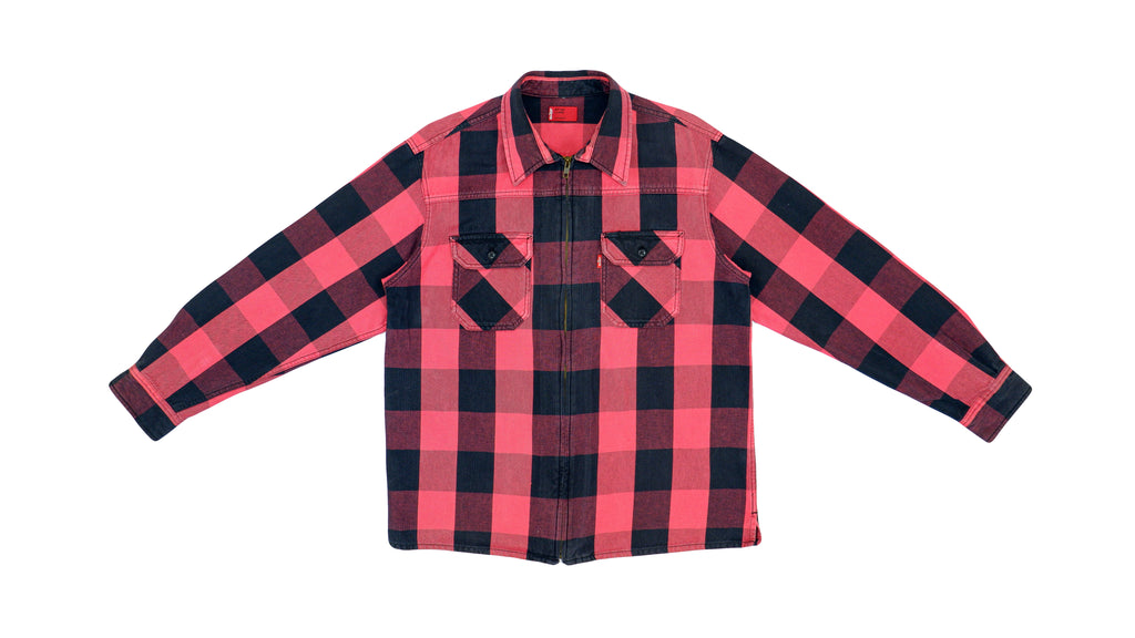 Levis - Black & Red Plaid Long Sleeved Shirt 1990s Medium Vintage Retro