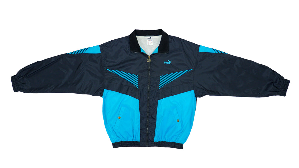Puma - Black & Blue Windbreaker 1990s Large Vintage Retro