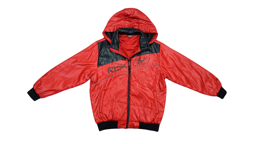 Reebok - Red Hooded Warm Jacket 1990s Large Vintage Retro