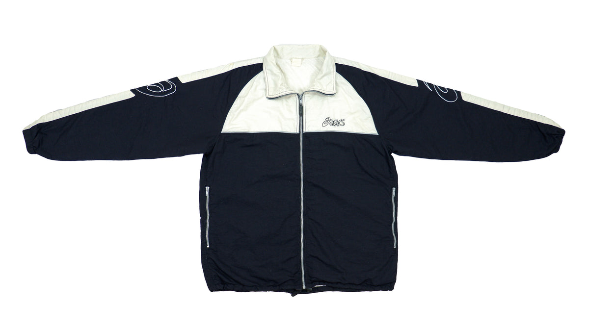 Asics - Black & White Big Logo Windbreaker 1990s Large Vintage Retro
