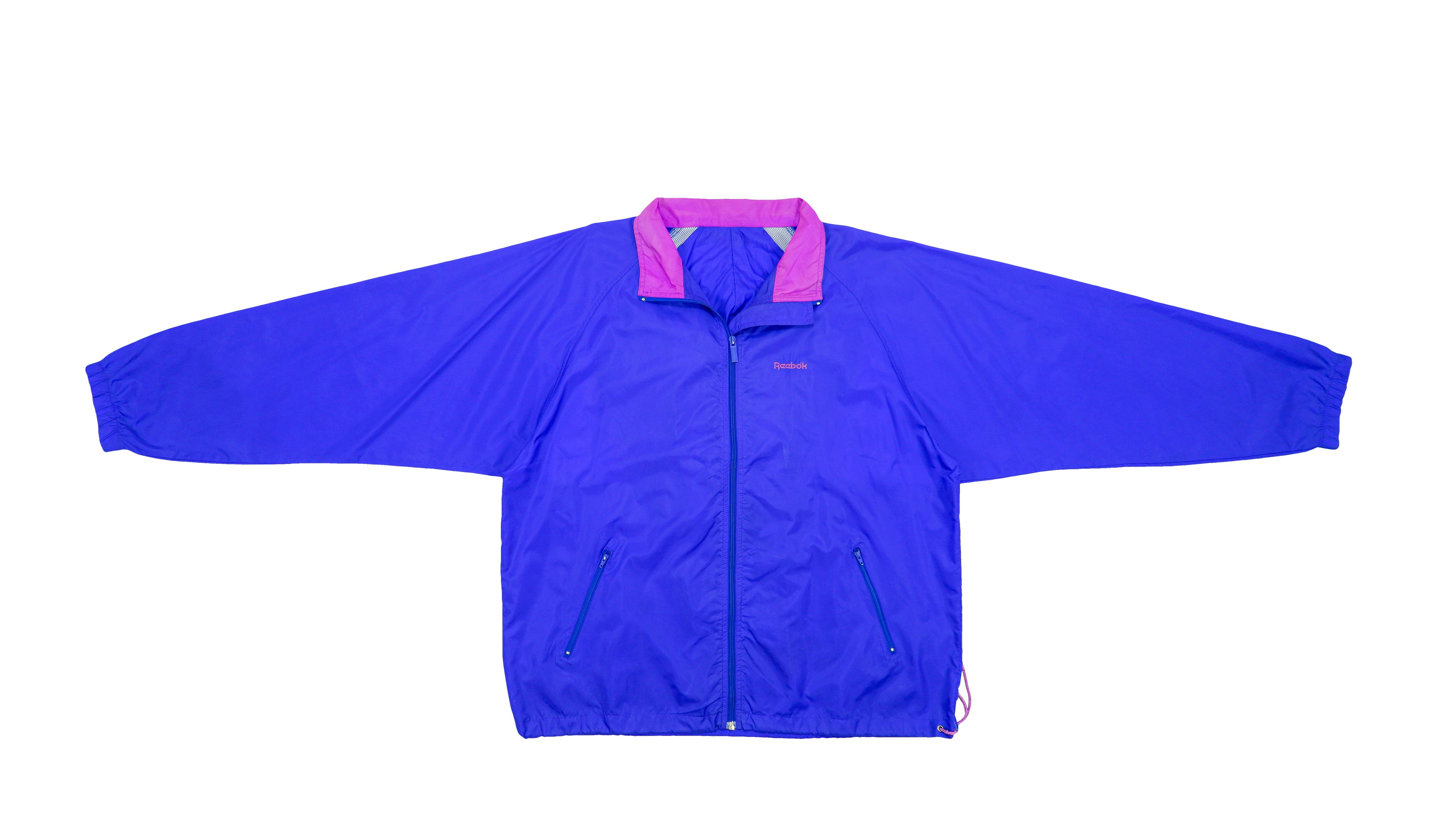 Reebok - Blue Big Spell-Out Hooded Windbreaker 1990s X-Large Vintage Retro