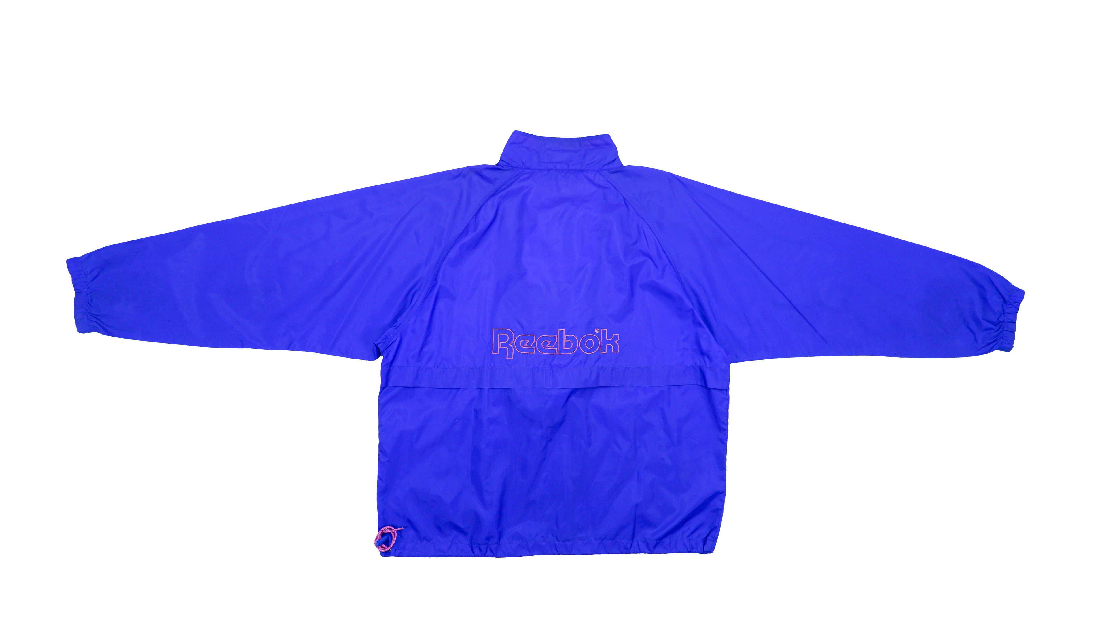Reebok - Blue Big Spell-Out Hooded Windbreaker 1990s X-Large Vintage Retro