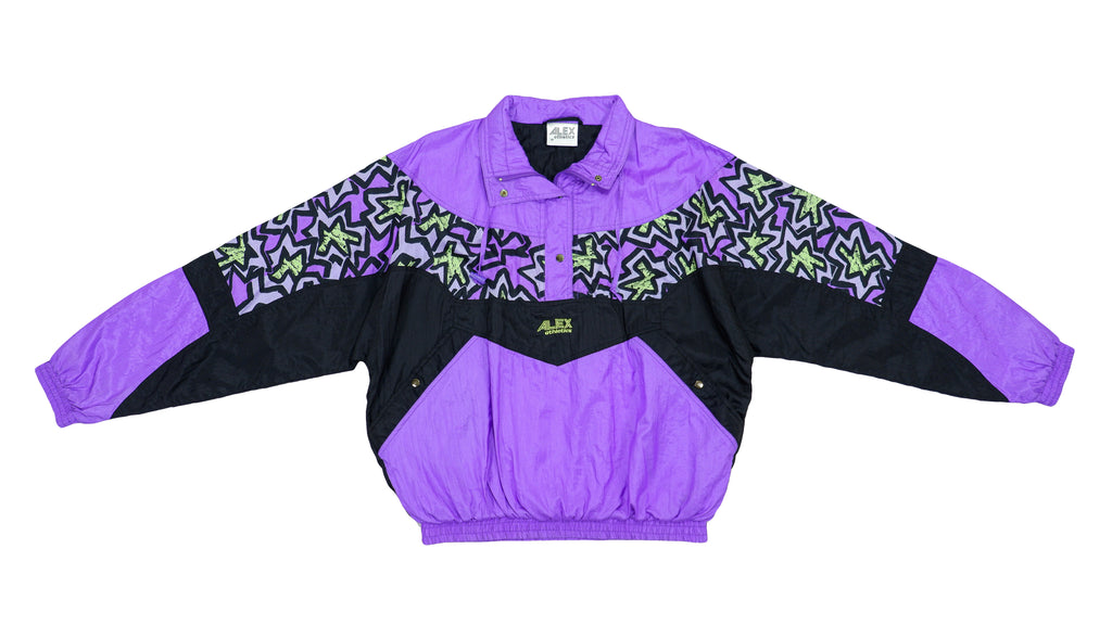Vintage (Alex Athletics) - Black & Purple Patterned Ski Jacket 1990s Large Vintage Retro