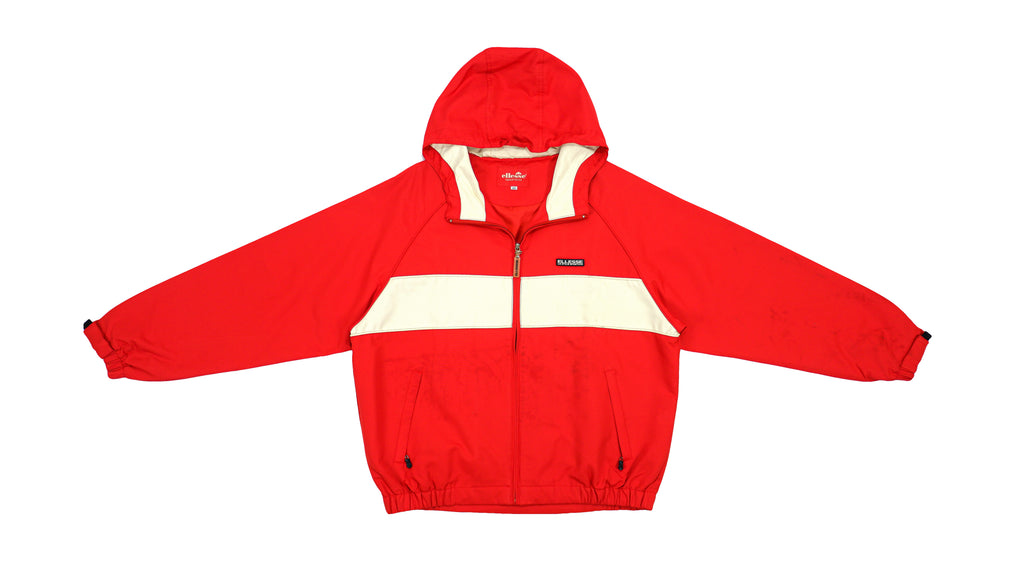 Ellesse - Red Two-Tone Hooded Jacket 1990s Large Vintage Retro