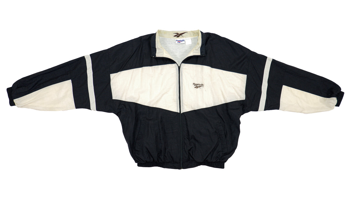 Reebok - Black & White Big Logo Windbreaker 1990s Large Vintage Retro