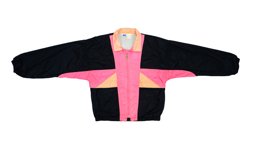 Asics - Black & Pink Colorblock Windbreaker 1990s Medium Vintage Retro