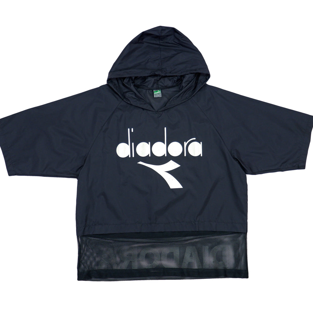 Diadora - Black Spell-Out Hooded T-Shirt 1990s Large Vintage Retro