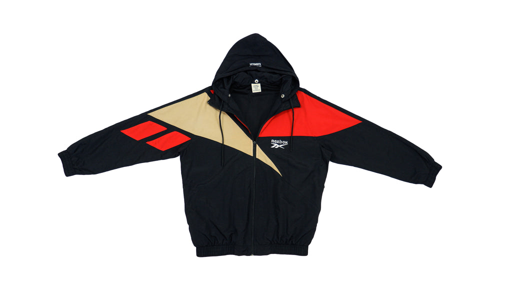 Reebok - Vetement Black & Red Zip-Up Hooded Jacket 1990s Medium Vintage Retro