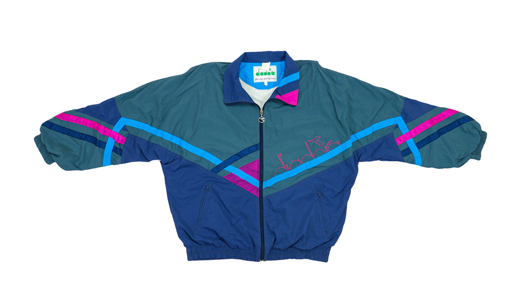 Diadora - Blue Colorway Spell-Out Windbreaker 1990s Large Vintage Retro