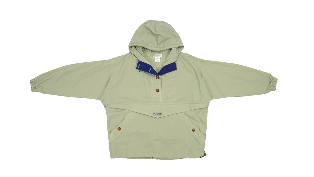 Columbia - Grey 1/4 Zip Hooded Windbreaker 1990s Large Vintage Retro