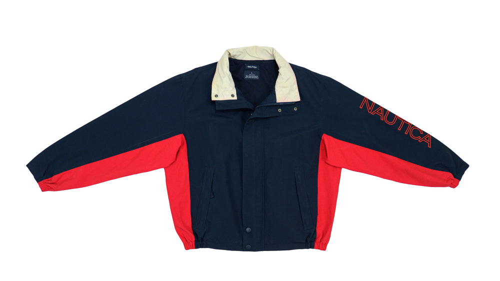 Nautica - Black with Red Spell-Out Jacket 1990s Large Vintage Retro
