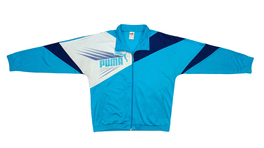 Puma - Blue Big Logo Track Jacket 1990s Medium Vintage Retro