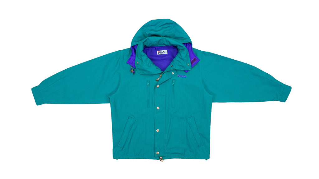 FILA - Green Hooded Jacket 1990s Medium