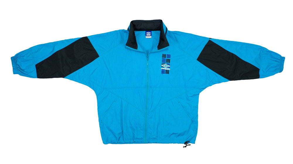 Umbro - Blue and Black Colorblock Windbreaker 1990s Large Vintage Retro