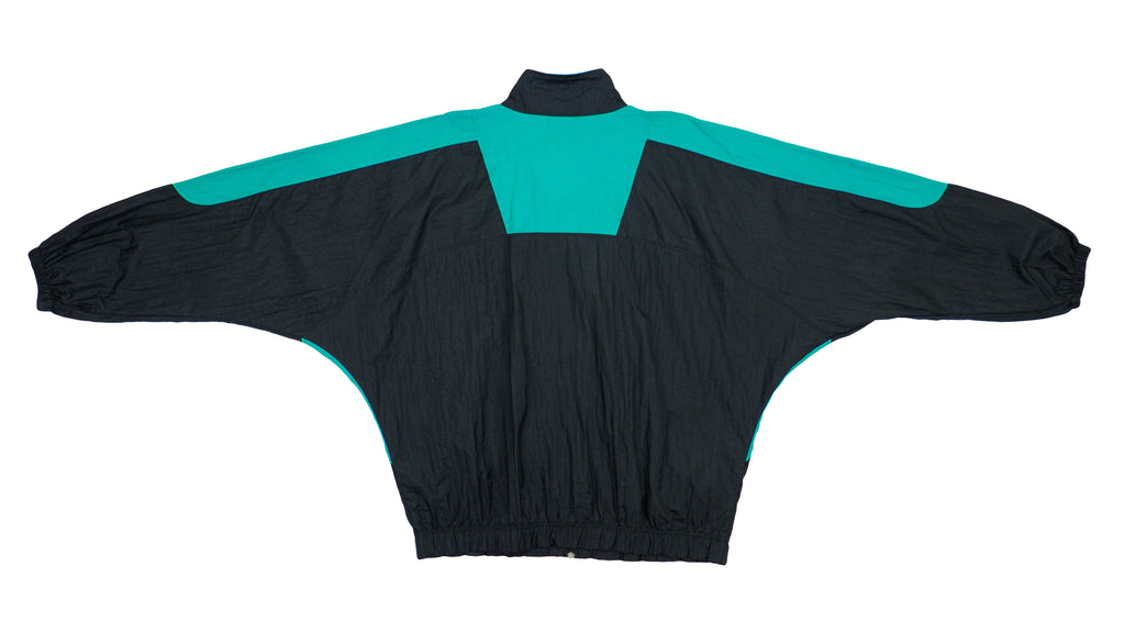 Umbro - Black with Green Colorblock Windbreaker 1990s X-Large Vintage Retro