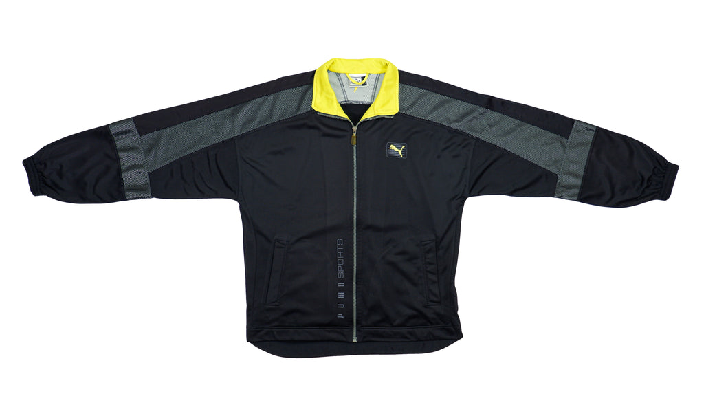 Puma - Black & Grey Track Jacket 1990s Large Vintage Retro