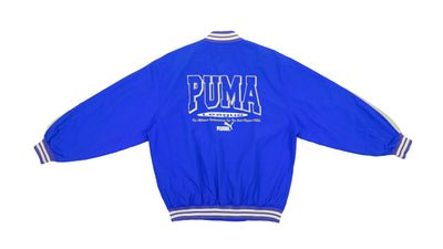 Puma - Blue Stripes Big Spell-Out Baseball Jacket 1990s Medium