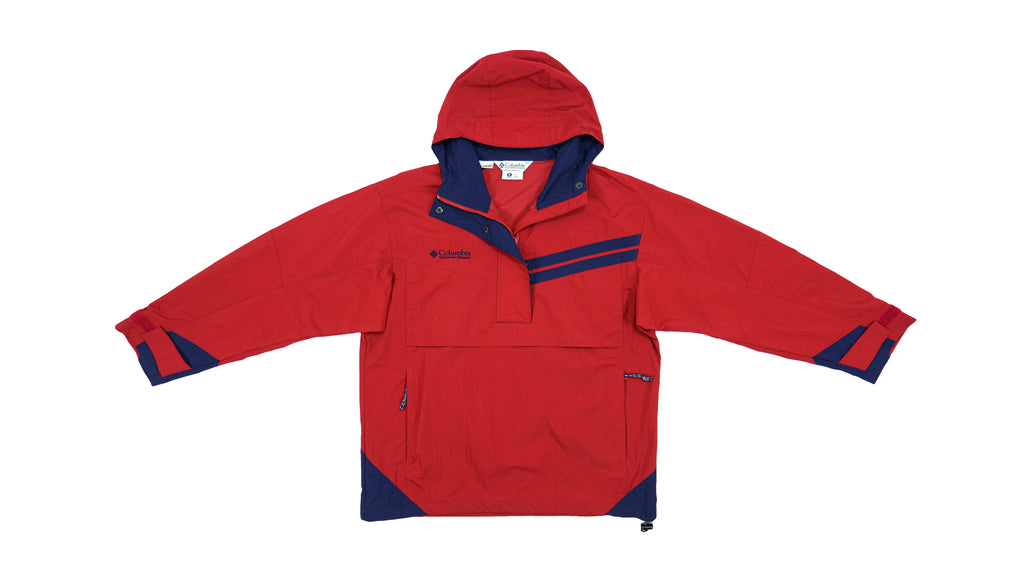 Columbia - Red with Blue 1/4 Button Hooded Jacket 1990s Medium Vintage Retro