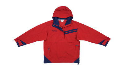 Columbia - Red with Blue 1/4 Button Hooded Jacket 1990s Medium