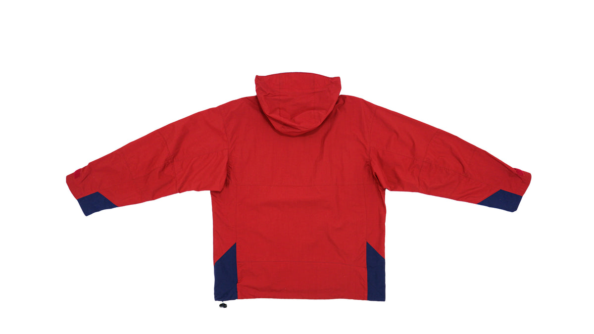 Columbia - Red with Blue 1/4 Button Hooded Jacket 1990s Medium Vintage Retro