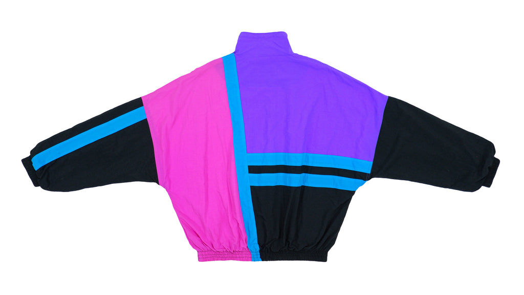Puma - Black, Pink & Blue Colorblock Windbreaker 1990s Large Vintage Retro