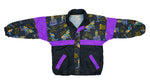 Vintage - Black & Purple Baseball Patterned Jacket 1990s Large