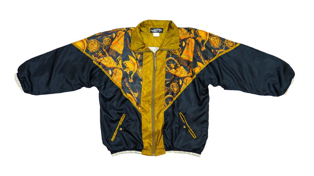 Vintage- Black & Brown  Zip Up Patterned Jacket 1990s Large Vintage Retro