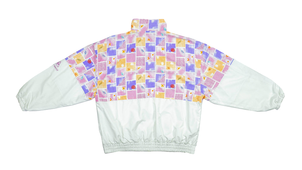 Le Coq Sportif - White & Purple Patterned Windbreaker 1990s Large Vintage Retro