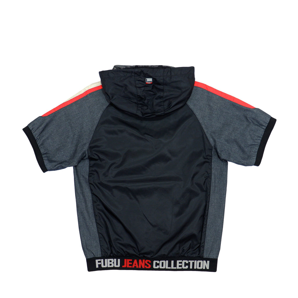 FUBU - Black with Red Spell-Out Hooded T-Shirt 1990s Small Vintage Retro