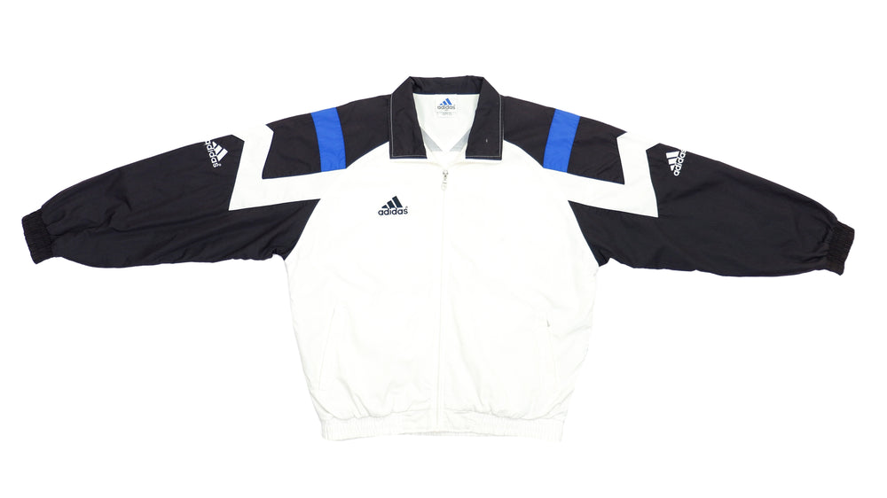 Adidas - Black & White Colorblock Windbreaker 1990s Large Vintage Retro