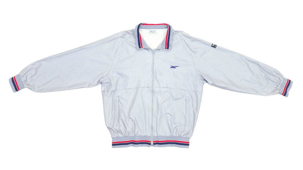Asics - Silver Zip Up Bomber Jacket 1990s Medium Vintage Retro