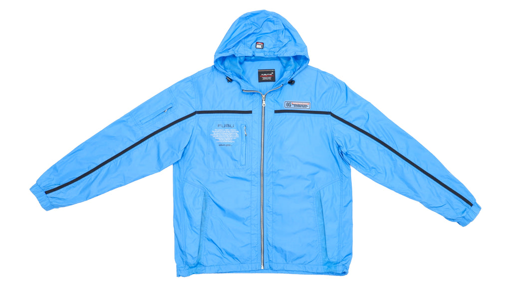 FUBU - Blue spell-Out Hooded Jacket 1990s Large Vintage Retro