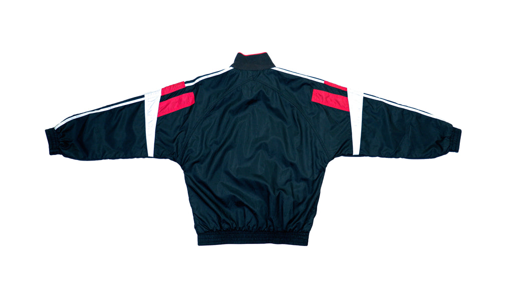 Adidas - Black & White with Red Colorblock Windbreaker 1990s Medium Vintage Retro